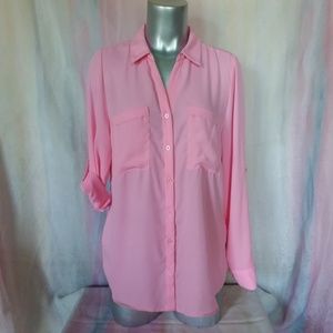 Long Sleeved, Pink, Button Down Blouse
